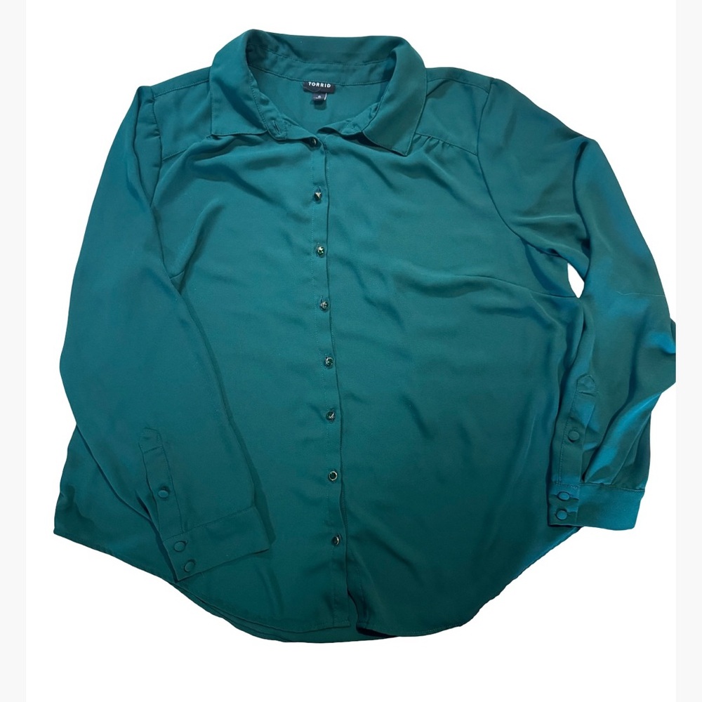 Torrid Teal Green Button Down Blouse | Plus Size Long Sleeve